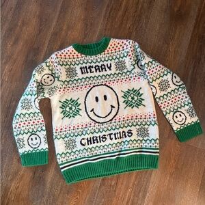 Green and White Merry Christmas Smiley Sweater